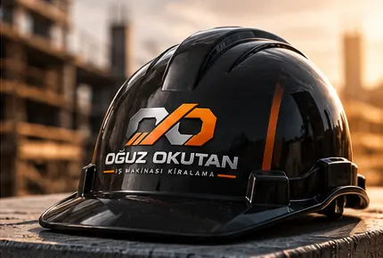Oğuz Okutan logolu siyah iş güvenliği bareti